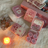 حافظة عدسات لاصقة ملونة على شكل قطة وردية لطيفة